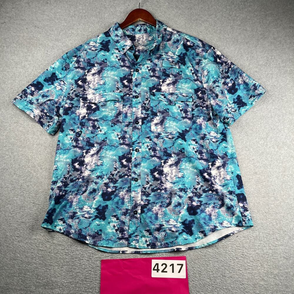 Silver Bait Fishing Shirt Blue Water Camouflage Button Up Short Sleeve XL